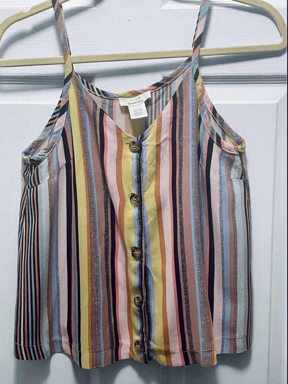 URBAN Romantics - Beautiful MultiColor Striped Gauzy Button Front Tank Top - Sm